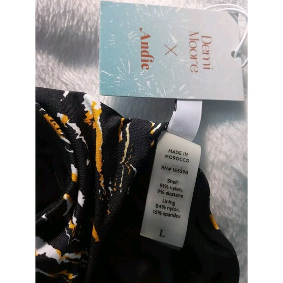 Andie x Demi Moore Monaco Swim Top Black White Gold Floral Size L NWT - Picture 3 of 6